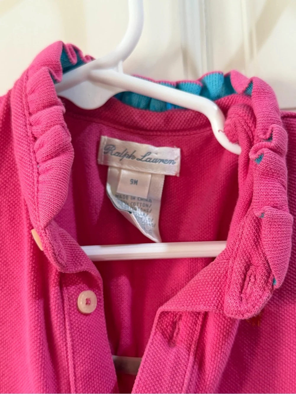 Ralph Lauren Bright Pink Polo Romper Size 9m